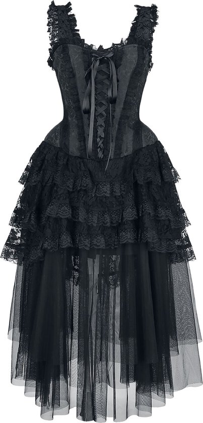 Gothicana Robe gothique noire mi-longue avec corsage Femme - L