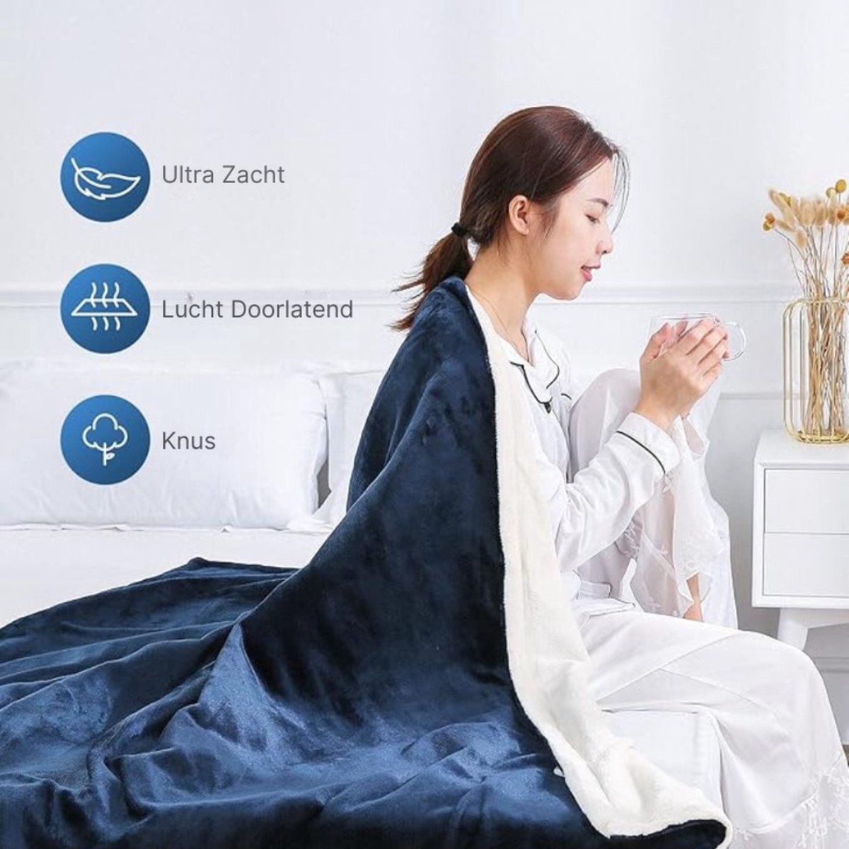 Luxe Warmtedeken – Verwarmde Deken – Elektrisch – Electric Blanket – Heating – Voor op de Bank – Draadloos – Fleece – USB – Stoel – Blauw — cadeau in Wonen & Interieur - foto 5