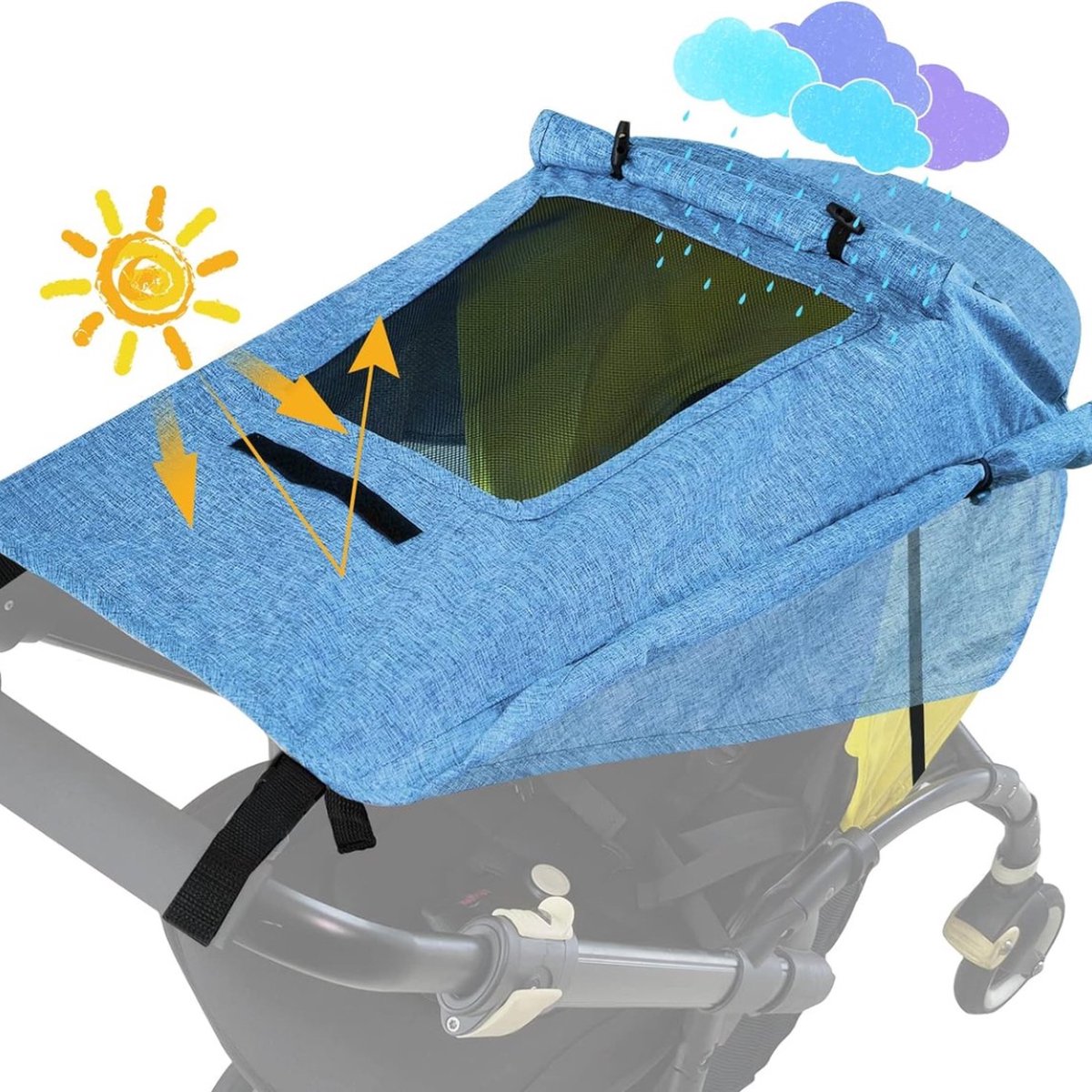 Verstelbaar Zonnezeil voor Kinderwagen - UV 50+ Bescherming, Geschikt voor Kinderwagens, Buggys en Reiswiegen, Gemakkelijk te Installeren, Scheurbestendig en Trendy