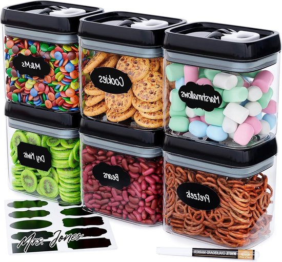 Chef's Path Voorraadpot Set Luchtdichte Voorraaddozen - Etiketten & Stift – Voorraadpotten & Bewaarpotten – Bloem, Muesli, Spaghetti Voorraadpot & meer - Plastic Voorraadpotten met Deksel, 4 van 3,2L