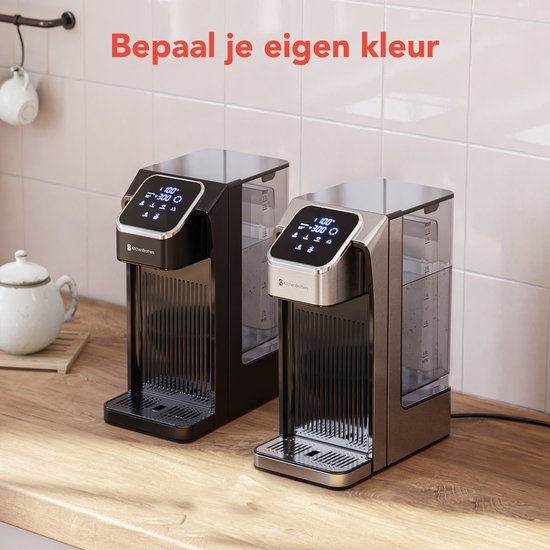 KitchenBrothers Distributeur d'eau chaude - 2,7 L - Écran tactile - Robinet d'eau chaude - Fonction lait - 2600 W - Acier inoxydable/Noir