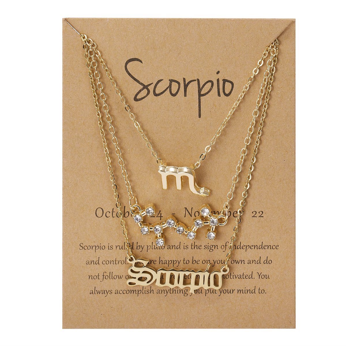 Bixorp Stars Set van 3 Schorpioen / Scorpio Kettingen - Goudkleurige Ketting op Cadeau Kaartje - Sterrenbeeld / Zodiac Sieraden Set