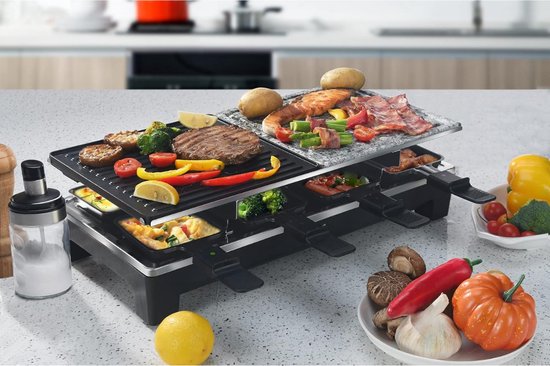 Foto: Tristar raclette ra 2748 raclette met omkeerbare grillplaat gourmetset 8 personen bakplaat gourmet raclette n teppanyaki zwart