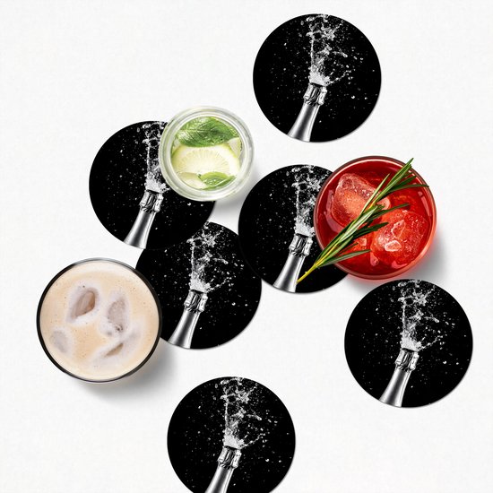 Dessous de verre Champagne - Noir - Éclaboussures - Éclatement - 10x10 cm - 6 morceaux - Sous pour Verres et Tasses