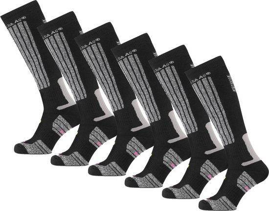 Poederbaas Skisokken Zwart - 6 paar Skikousen - Unisex - Maat 35/38