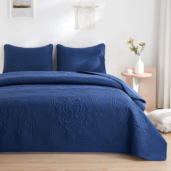 Sprei 260 x 280 cm blauw/grijs sprei dubbelzijdig ultrasoon quilten