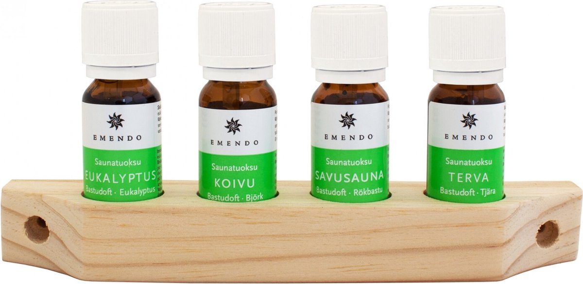 Goedkoopste Emendo set Sauna geuren 4x10ml inclusief houten rekje