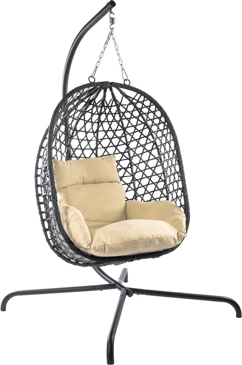 ApexArte® Egg Hangstoel - Hangstoel met Standaard - Chair voor Binnen en Buiten - Beige