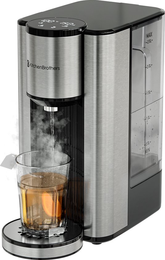 KitchenBrothers Heetwaterdispenser - 2.5L - Instant Waterkoker - 3 standen van 150 t/m 300 ml - Heetwatertap - 40-100°C - RVS