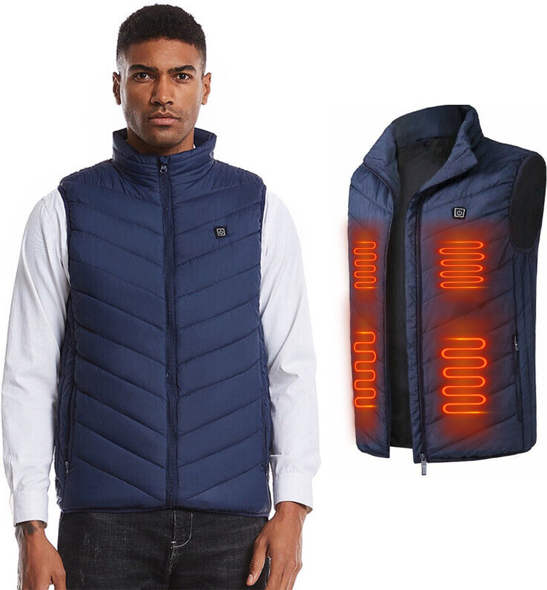 MEETHOO Lichtgewicht Winter USB Elektrisch Verwarmde Bodywarmer Verwarmd Vest Oplaadbaar Verwarmingsvest voor Buitenactiviteiten Thermisch Warm Vest 10W 5V 2A powerbank Heren skiën bergbeklimmen fietsen buitenwerk Blauw