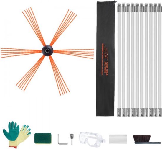 Brosse pour tuyau de poêle 10 m Brosses de cheminée avec 10 tiges Brosse de cheminée Balai de cheminée Balai de cheminée Balai de cheminée en nylon Balai de ramonage Nettoyeur de tuyau de poêle Brosse à suie pour tuyaux de poêle