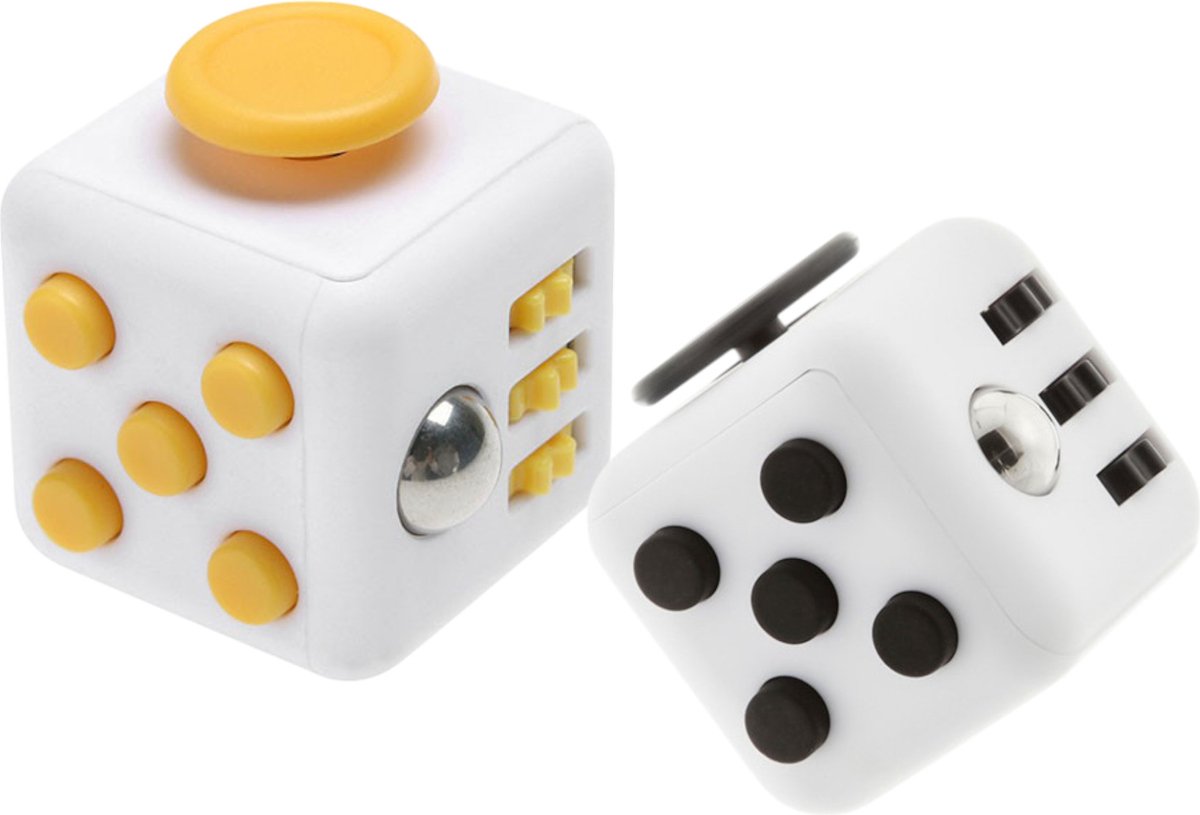 Happy Trendz® - 2 x Fidget Cube Geel/Wit en Zwart/Wit - duo colors - Fidget Toys - Antie Stress Game - Fun - Speelgoed - cube big cube