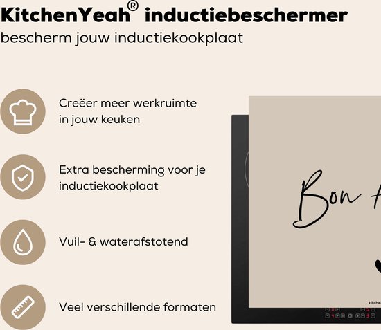 KitchenYeah® Protection plaque induction 65x55 cm - Beige - Citation - Bon Appétit - Protege plaque de cuisson - Couvre plaque induction - Protecteur d'induction - Cuisine