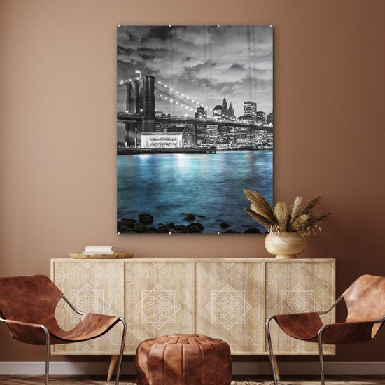 MuchoWow® Tableau sur verre 90x120 cm - Tableau sur verre acrylique - New York - Skyline - Ville - Blauw - Photo sur verre - Décoration murale salon - Décoration murale chambre - Peintures