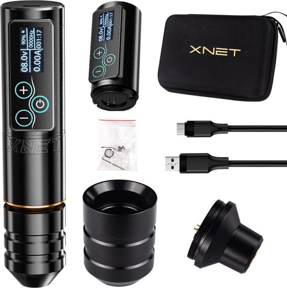 Thuys – Luxe Tattoo Machine – Tattoo Beginner Set – Draadloos – 10.000 RPM – 2400mAh – Extra Accu – Instelbaar – Professioneel Design – Goud