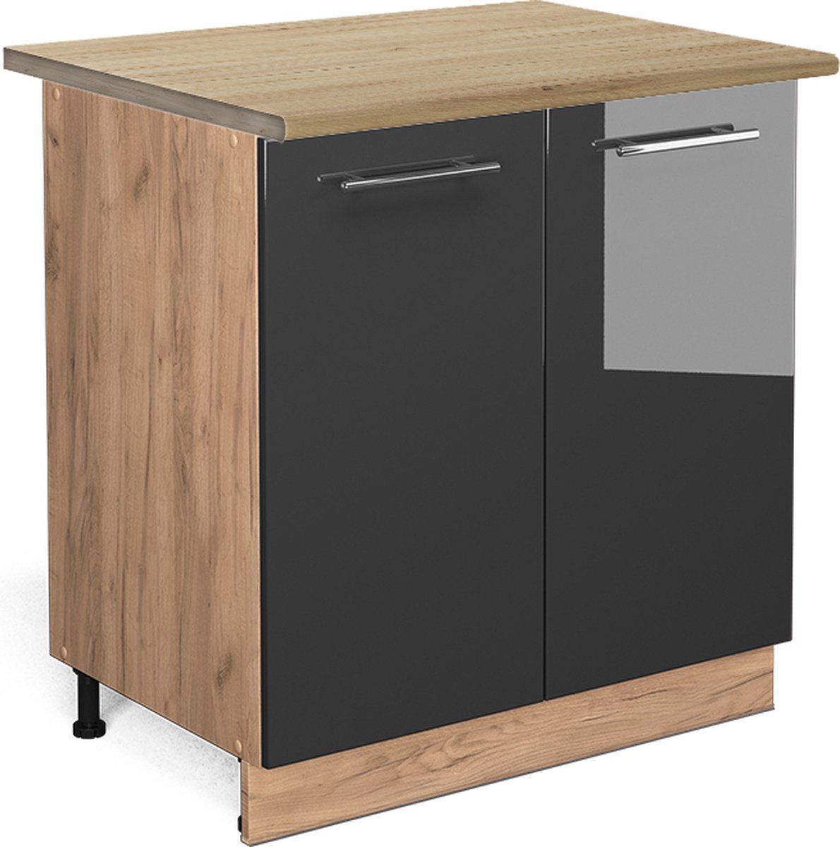 Vicco Fame-Line Keukenonderkast – 80 cm met legplank, WB Eik Antraciet Hoogglans Antraciet Hoogglans/Goudkleurig Eiken