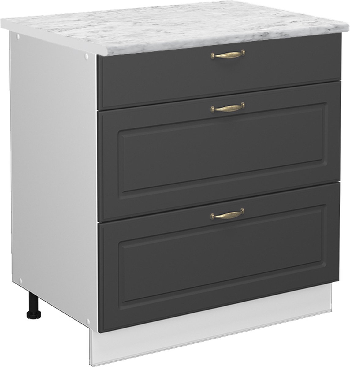 Vicco Fame-Line Keukenonderkast – 80 cm met 3 laden, WB Marmer Antraciet-goud