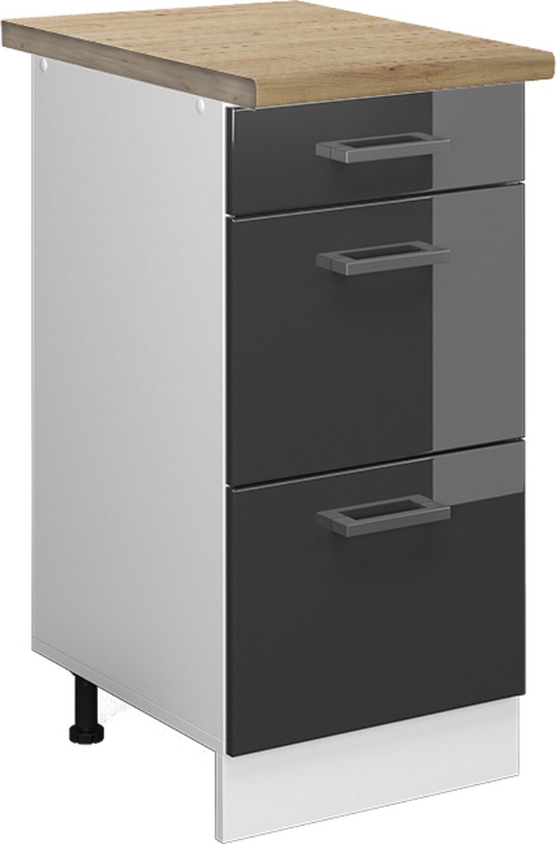 Vicco R-Line Keukenonderkast – 40 cm met laden, WB Eik Antraciet Hoogglans