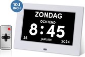 BOLLIT - Dementieklok - 10.1 inch display - Wit - Met afstandsbediening - Digitaal - Klok met datum - Medicatiealarm - Dementie klok - Dementieklokken digitaal - Alzheimer - Dementiekalenderklok - Klok digitaal - Wandklok - Kalenderklok