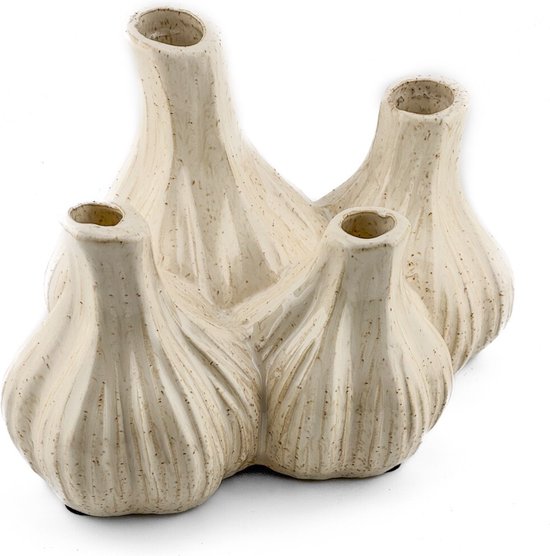 HomeBound by KY | Aardewerk tulpenvaas garlic beige | beige bloemenvaas | 19,5x15,5x14,5cm | bloemenvaas