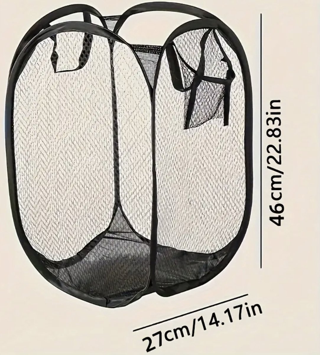 Goedkoopste wasmand opbouwbaar - Extra Groot - Pop-Up - Wasmand met Handvatten - Zwart - Lichtgewicht - Hoog-Capaciteit - wasmand voor Badkamer, Slaapkamer & Studentenkamer Opslag - StijlvolStekkie - wasmand zwart opvouwbaar - camping wasmand - meeneem wasmand