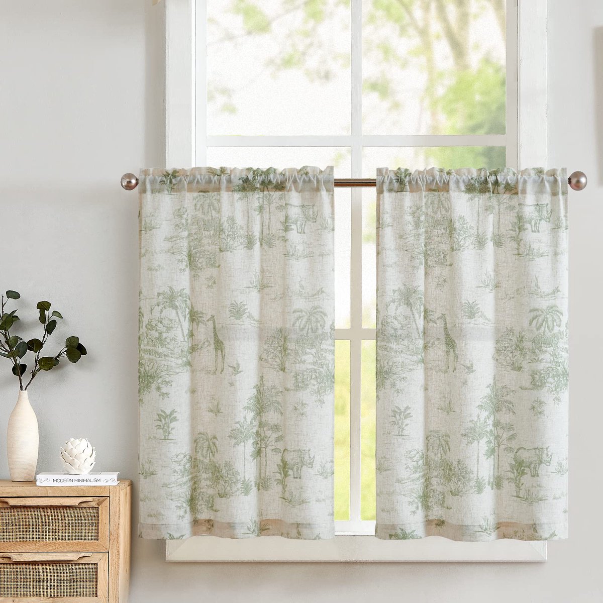 Goodivery ® Elegante Linnen Vitrage met Toile de Jouy Print voor Gezellige Privacy en Stijl