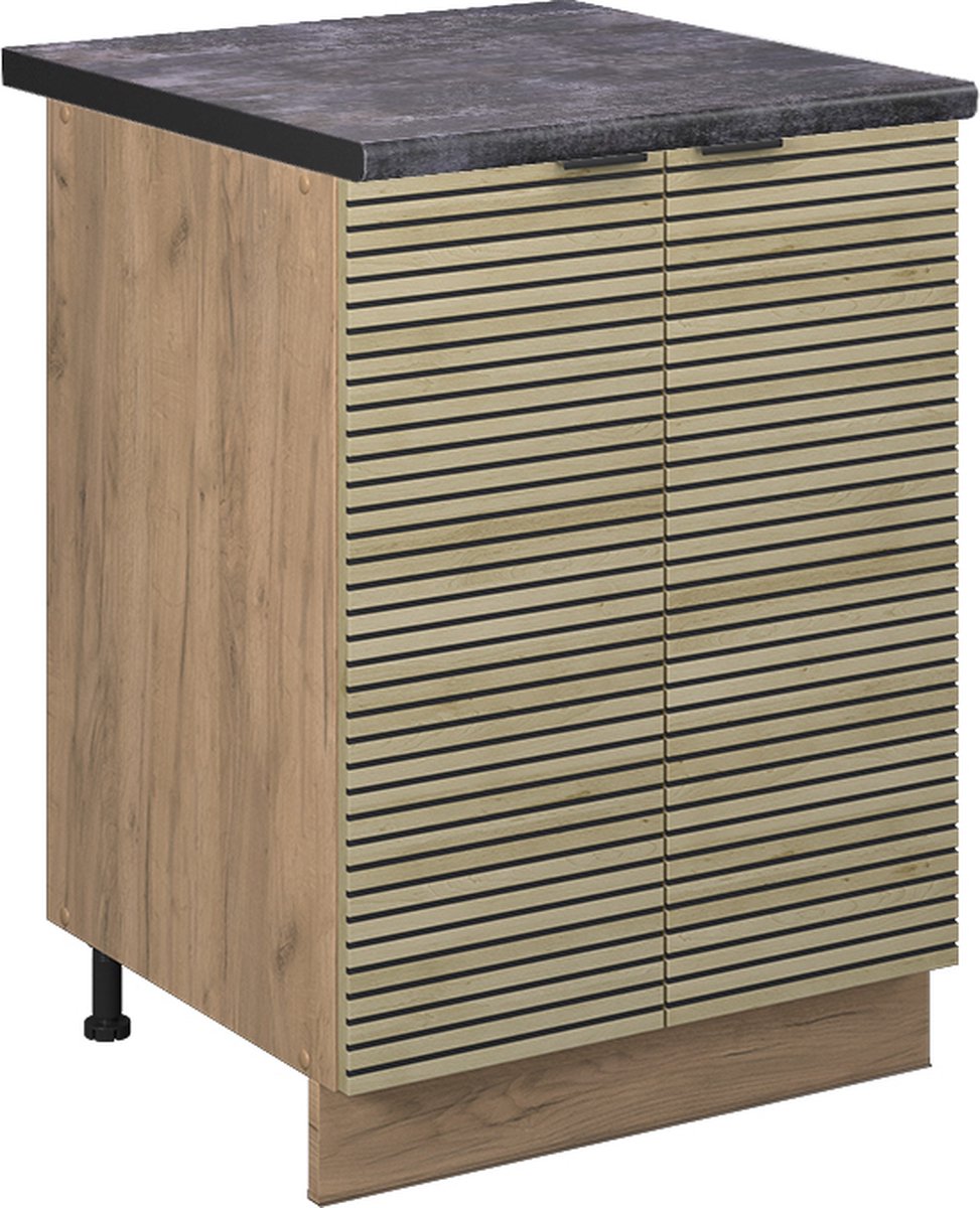 Vicco Fame-Line Keukenonderkast – 60 cm, WB Antraciet Eiken paneel Eiken paneel/Goudkleurig Eiken