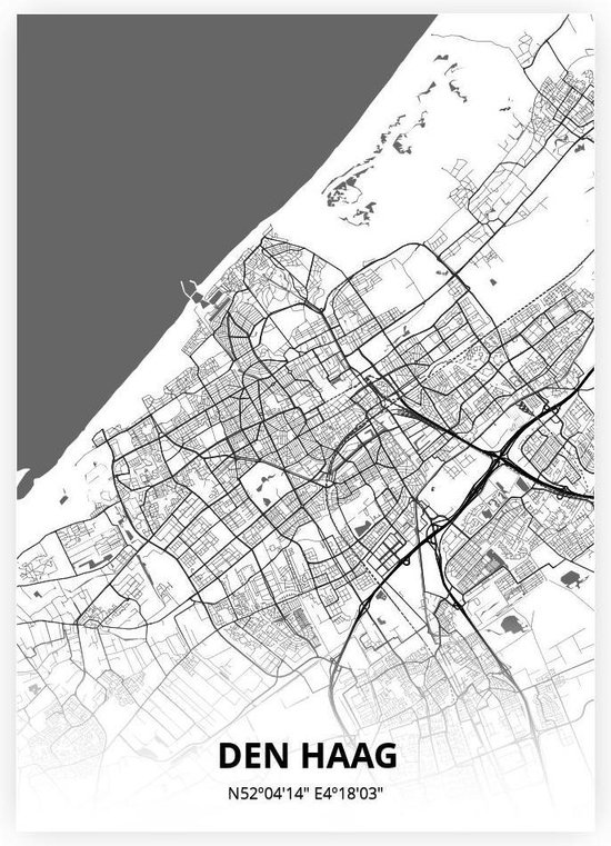 Den Haag plattegrond - A3 poster - Zwart witte stijl