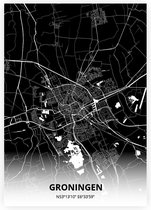 Groningen plattegrond - A4 poster - Zwarte stijl