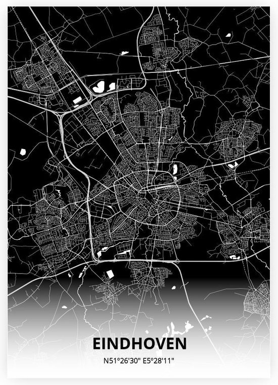 Eindhoven plattegrond - A2 poster - Zwarte stijl