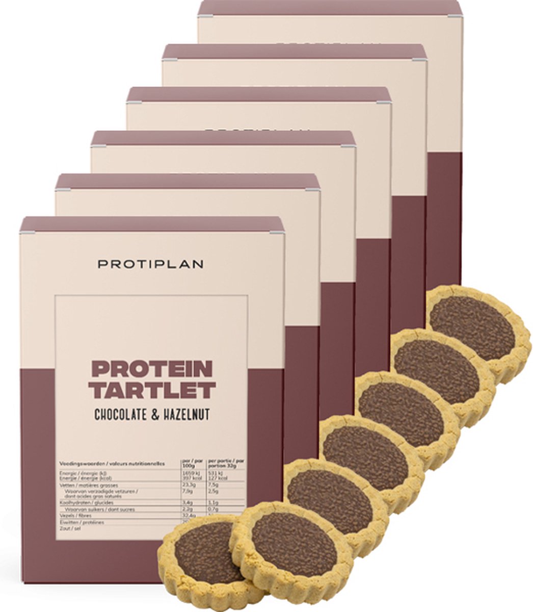 Goedkoopste Protiplan | Tartelette Chocolade Hazelnoot | 6 stuks | 6 x 7 x 32 gram | Low carb snack | Eiwitrepen | Koolhydraatarme sportvoeding | Afslanken met Proteïne repen | Snel afvallen zonder hongergevoel!