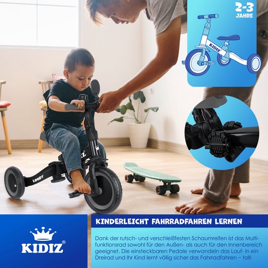 Tricycle Évolutif 6 en 1 Enfant 1-5 Ans avec Barre de Poussée Harnais 5 Points Capote Panier et Accessoires Bleu Foncé - Jeux - Jouets