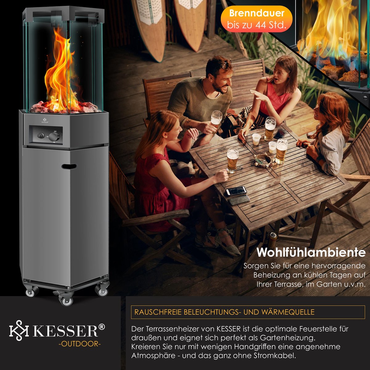 KESSER Terrasverwarmer Gas Staand - Paddenstoel Terrasheater RVS met Wielen en Beschermhoes, Buitenverwarming voor Terras en Tuin - Donkergrijs – foto 2