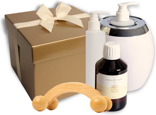 Geschenkset massage olie en olie verwarmer