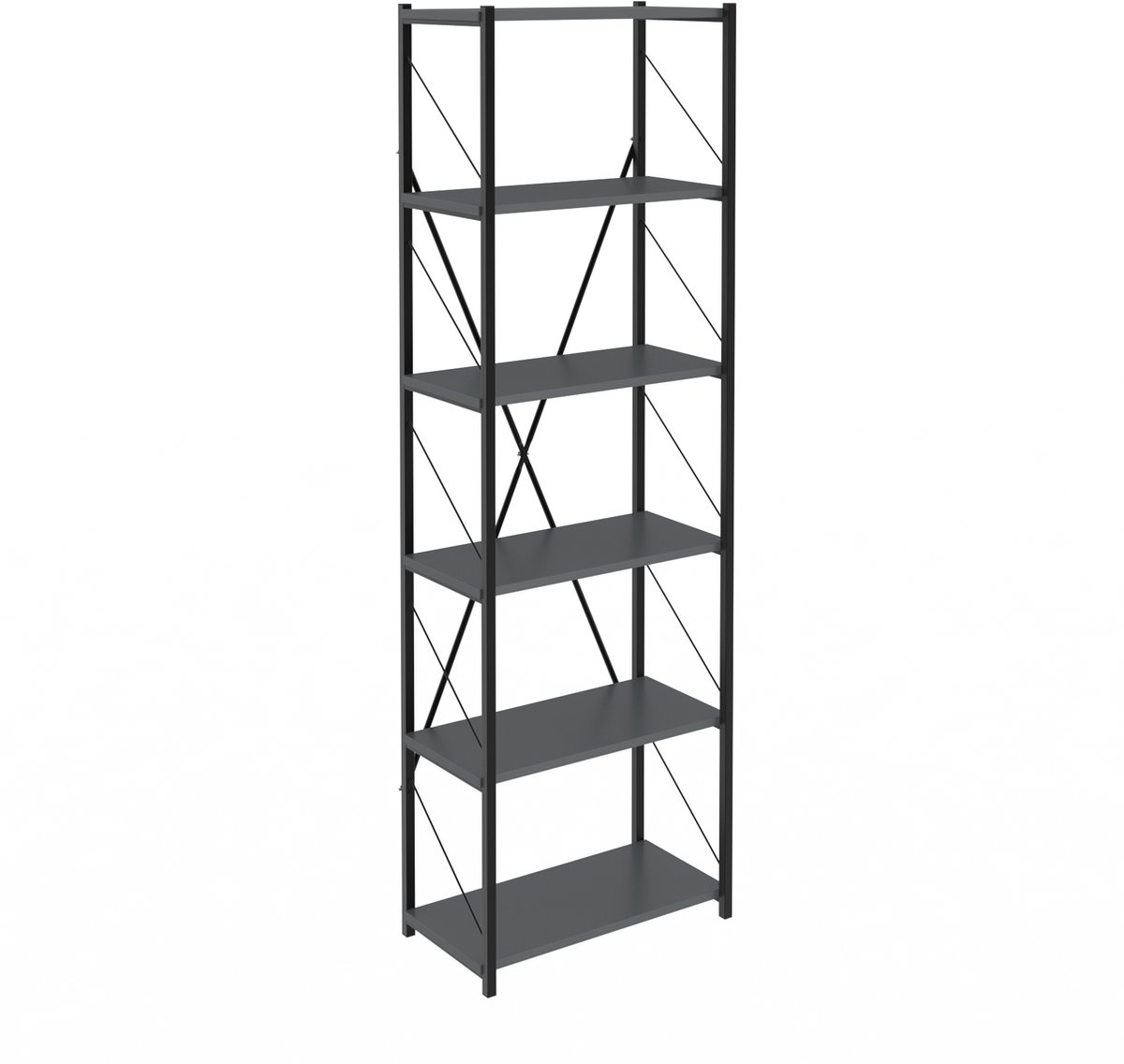 Soph&Tess Boekenkast - Opbergrek Met 6 Planken - Woonkamer - Slaapkamer 32 x 60 x 185 cm - Antraciet / Zwart - Open Planken - Voor Kantoor