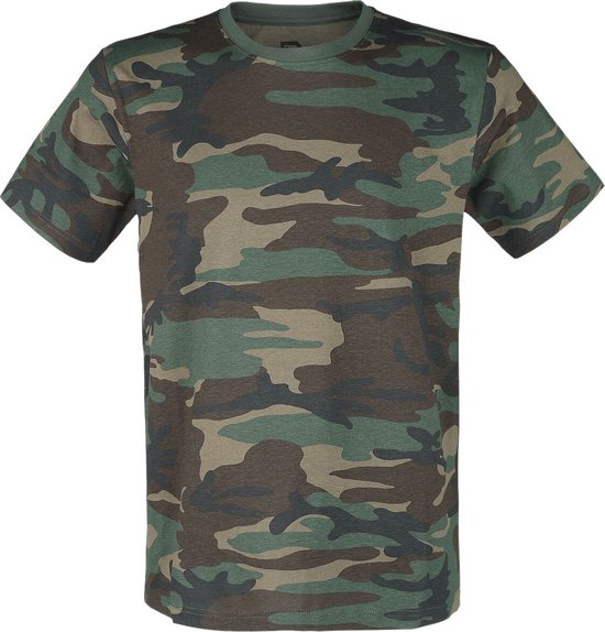T-shirt à manches courtes camouflage vert, vu de face.