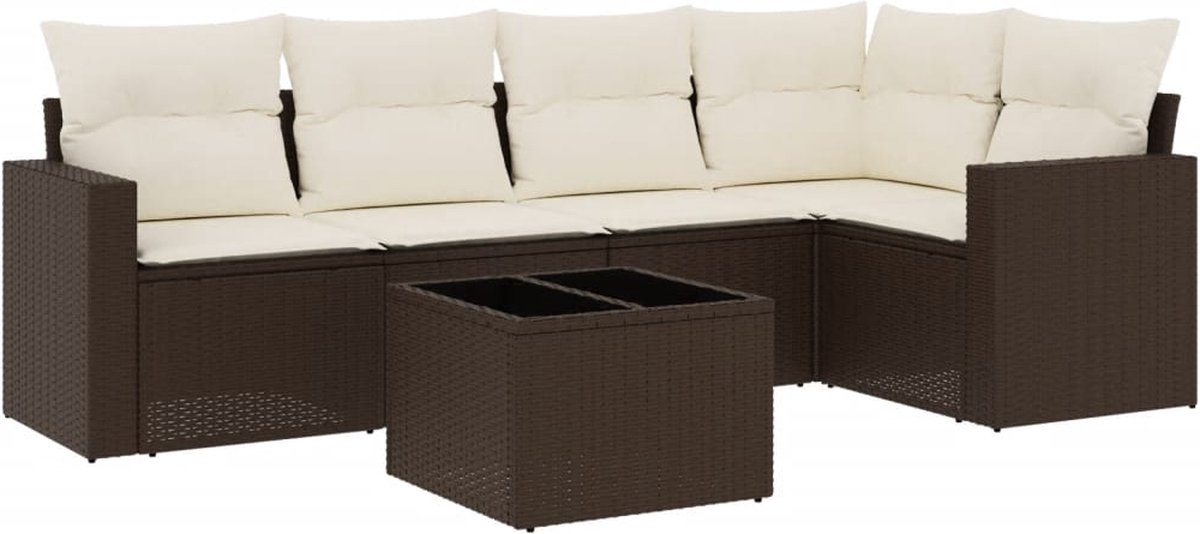 vidaXL 6-delige - Loungeset - met - kussens - poly - rattan - bruin