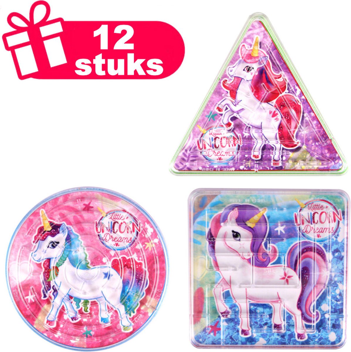 Henbrandt - 12 Stuks Unicorn / Eenhoorn Doolhof Spelletjes - Traktatie uitdeelcadeautjes voor kinderen & peuters - Traktaties en kinderverjaardagen - Klein grabbelton speelgoed voor in traktatie uitdeelzakjes