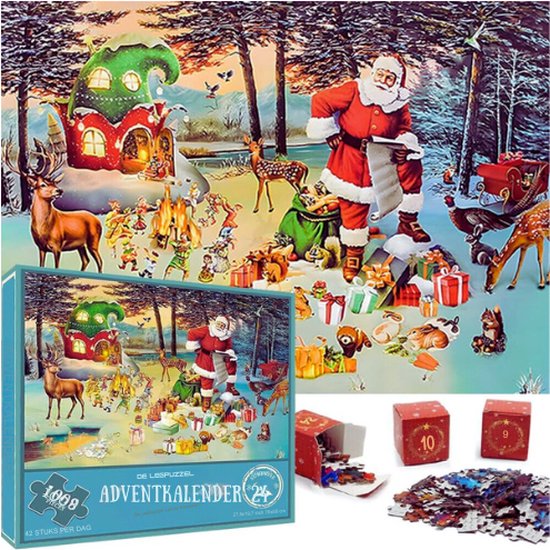 Adventskalender 2024 - Puzzel voor Volwassenen en Kinderen - 1008 Stukjes Jigsaw Puzzel Kerstkalender - 24 Puzzels voor Aftellen tot Kerstmis - Kerstcadeaus voor Jongens en Meisjes (Sneeuwveld)
