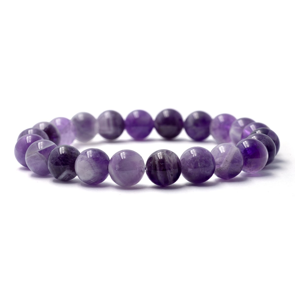 Bixorp Gems Droom Amethist Edelstenen Armband - Gepolijste Edelsteen Kralenarmband - 20cm