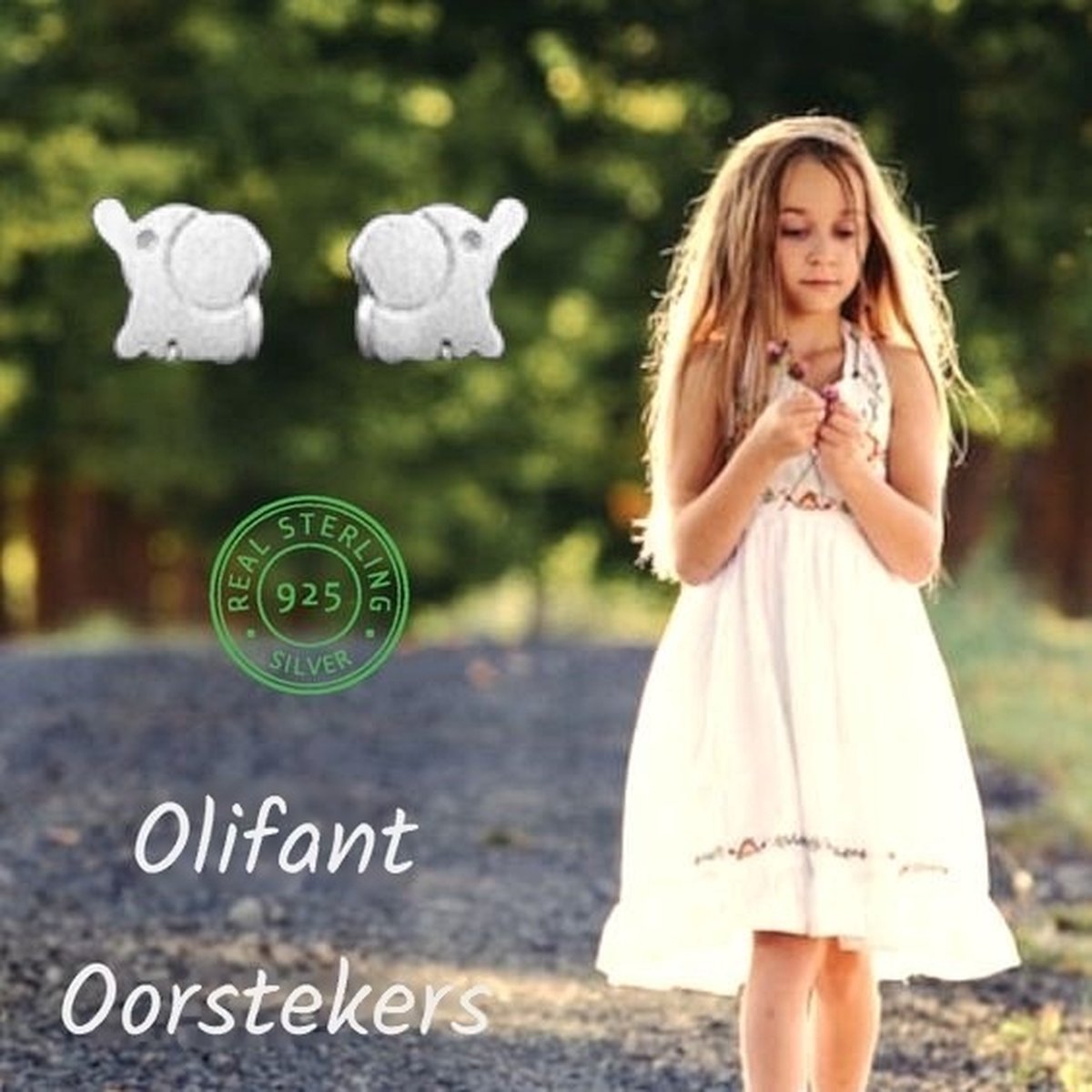 Fashion Jewelry - Het Appeltje® - Kind oorstekers oorbellen studs - Olifantje - Sterling Zilver 925 - 7x5.8 mm - kinderen - meisjes - casual