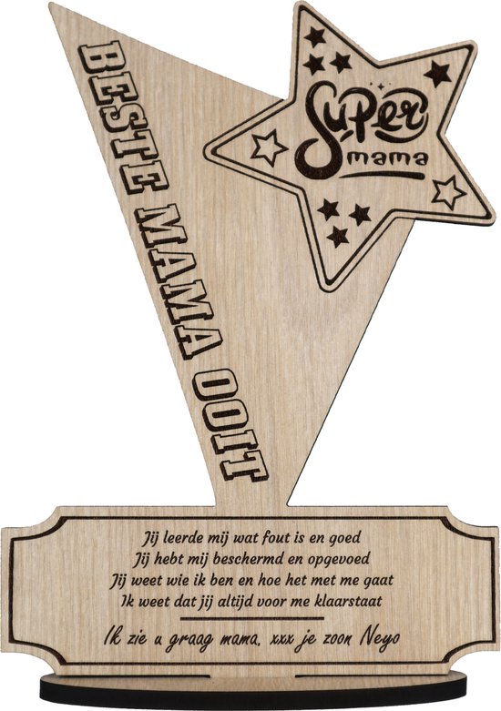 Cadeau Moeder, Mama Gepersonaliseerd - Houten Wenskaart - Kaart van Hout - Geschenk Moederdag, Kerstmis, Sinterklaas, Verjaardag - 17.5 x 25 cm