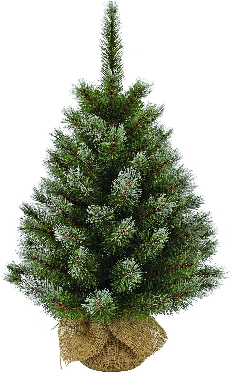 Sapin De Noël Artificiel Pittsburgh – 60 Cm De Haut, Vert Givré – Dans Sac Toile De Jute – Déco Durable