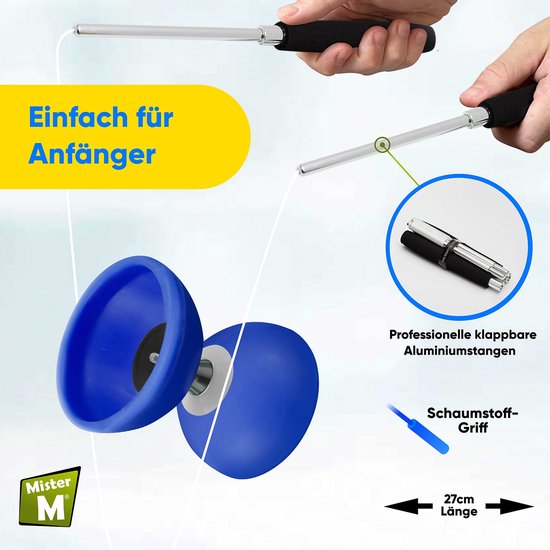 Mister M Diabolo Vert – Axe Fixe, Tiges Aluminium Pliables, Corde De Rechange – Application Et Tutoriel Vidéo – Débutants à Experts