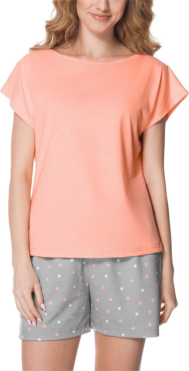 Merry Style Dames Pyjama - Korte mouwen - Korte broek - Katoen – Zalm/grijs – XL - MS-MS10-178-PJ