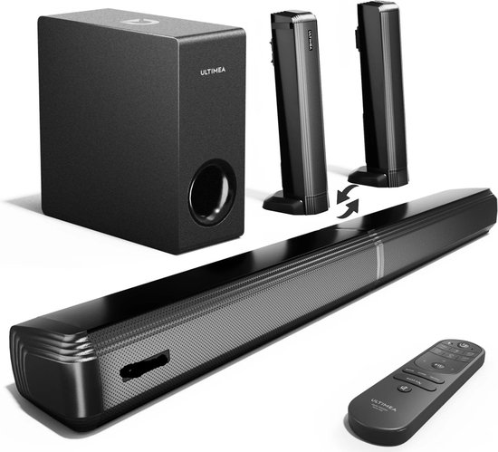 Soundbar - 2-in-1 - 4.1ch Soundbar voor TV - Stereo - BT 5.3 - 200 W - 3EQ-modi - 99dB - Luidsprekers - Luidsprekerkabels - Speaker - Zwart — afbeelding 2