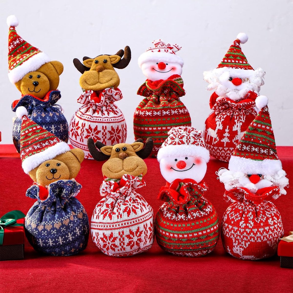 Image of 8Pcs Herbruikbare Kerst Gebreide Pop Gift Zakken