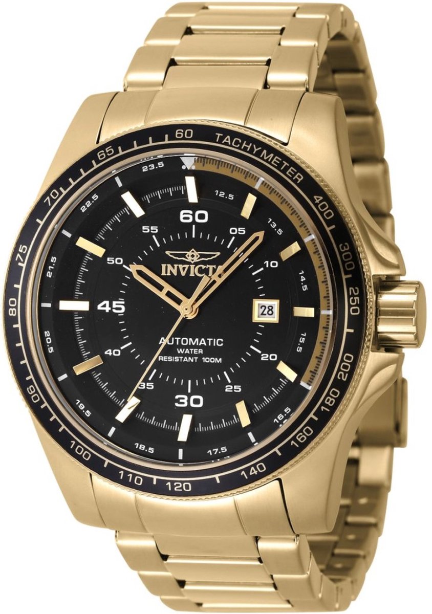 Invicta Speedway 48078 Heren Horloge - Waterdicht - Analoog - Automatisch Uurwerk - Roestvrij Staal met zwarte Wijzerplaat - 50mm