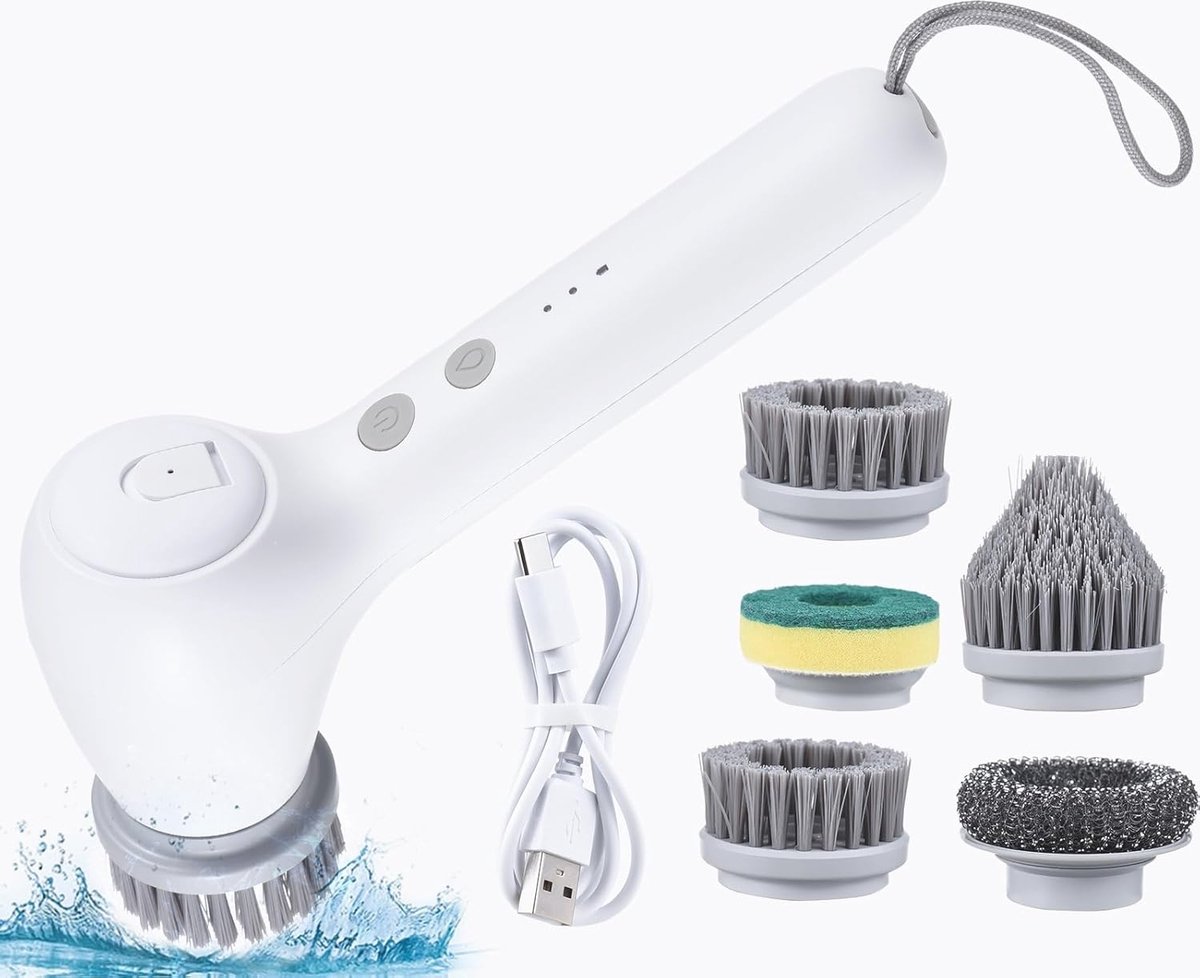 Goedkoopste Draadloze Elektrische Reinigingsborstel met Auto Wasmiddel Dispenser en 5 Vervangbare Borstelkoppen - Handheld Power Scrubber voor Badkamer
