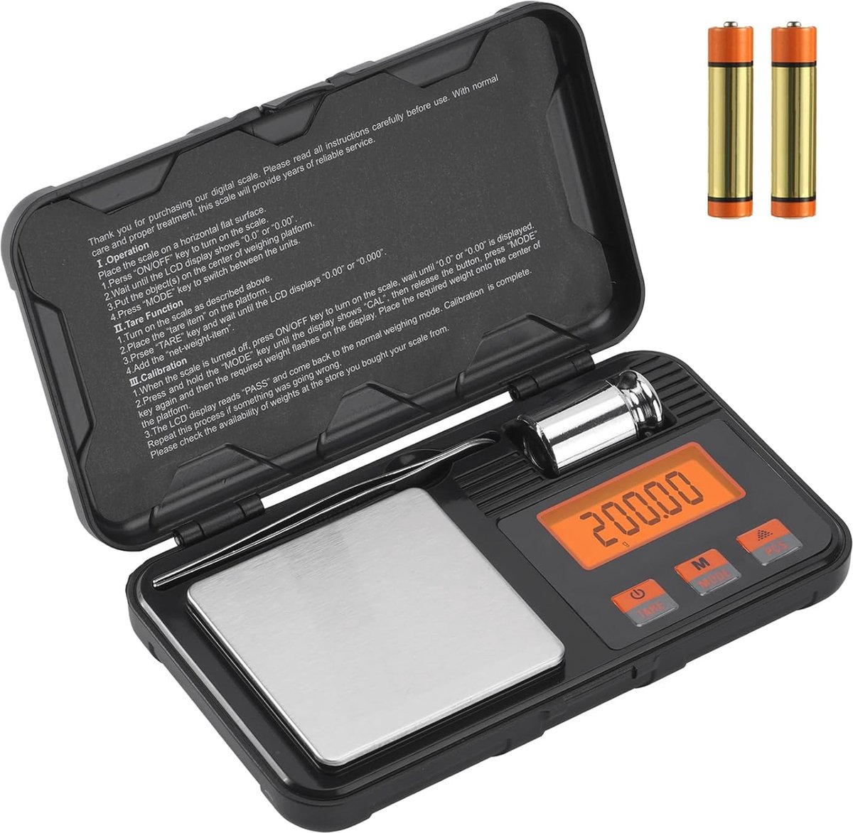 Digitale precisieweegschaal met LCD-display en kalibratiegewicht - 0,01 g tot 200 g